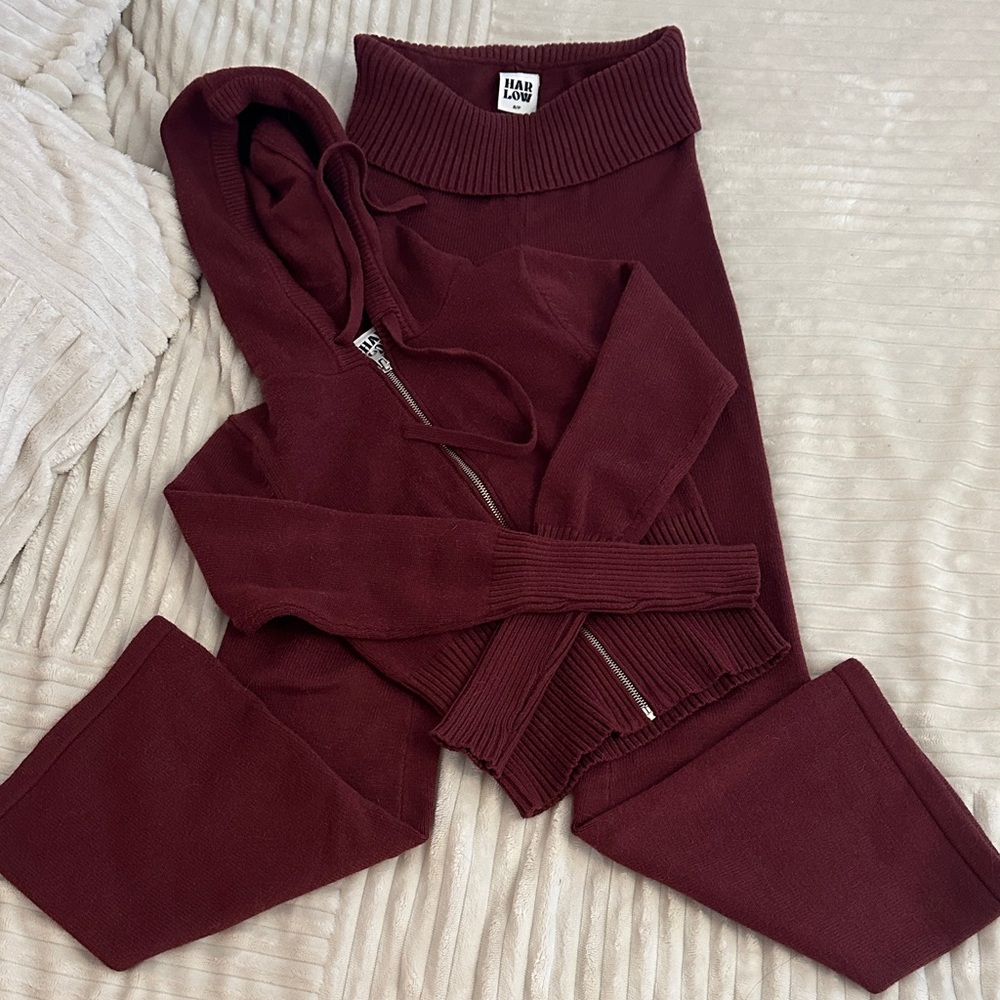 Harlow Maroon Sweatpants & Hoodie Set XS